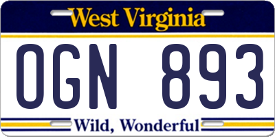WV license plate OGN893