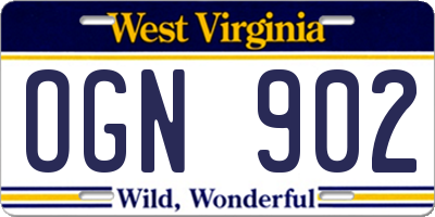 WV license plate OGN902
