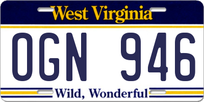 WV license plate OGN946