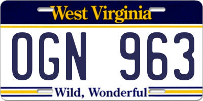 WV license plate OGN963