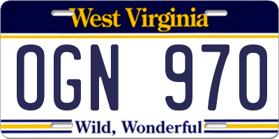 WV license plate OGN970