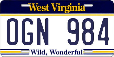 WV license plate OGN984