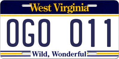WV license plate OGO011