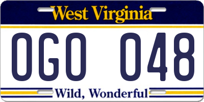 WV license plate OGO048