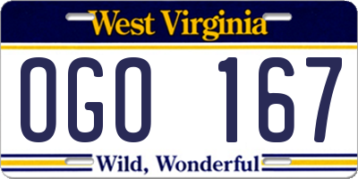 WV license plate OGO167