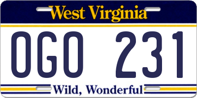 WV license plate OGO231