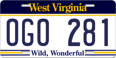 WV license plate OGO281