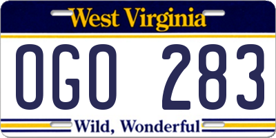 WV license plate OGO283
