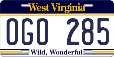 WV license plate OGO285