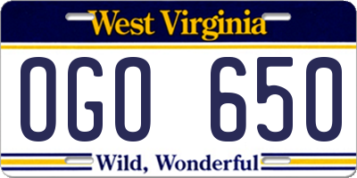 WV license plate OGO650