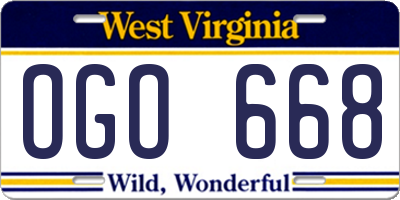 WV license plate OGO668