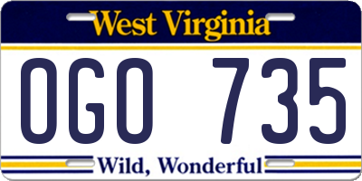 WV license plate OGO735