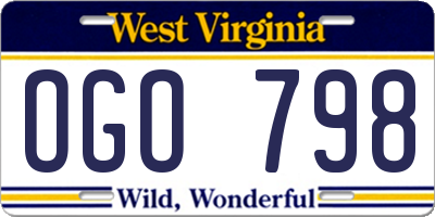 WV license plate OGO798