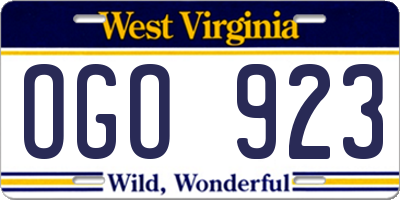 WV license plate OGO923