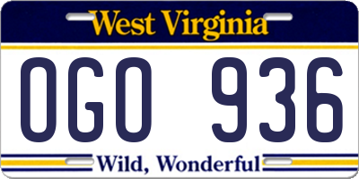 WV license plate OGO936