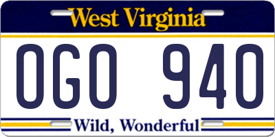 WV license plate OGO940