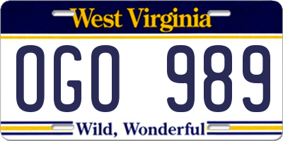 WV license plate OGO989