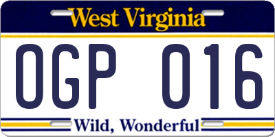 WV license plate OGP016