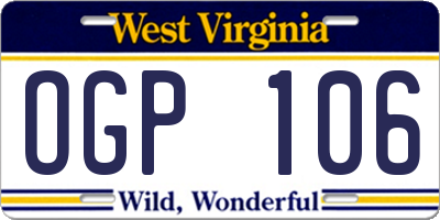 WV license plate OGP106