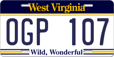 WV license plate OGP107
