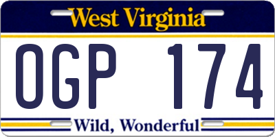 WV license plate OGP174