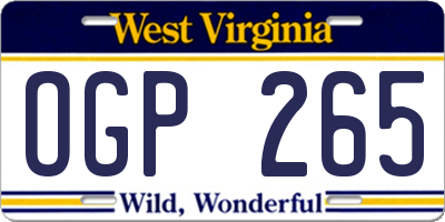 WV license plate OGP265