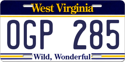 WV license plate OGP285