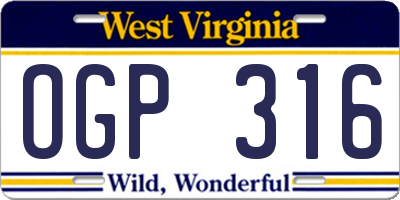 WV license plate OGP316