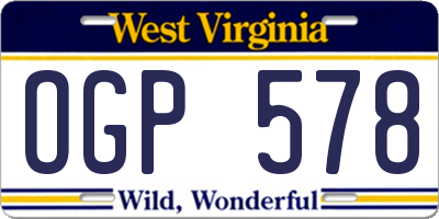 WV license plate OGP578