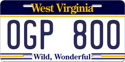 WV license plate OGP800