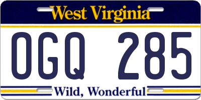 WV license plate OGQ285