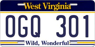 WV license plate OGQ301