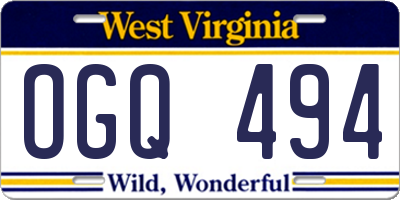 WV license plate OGQ494