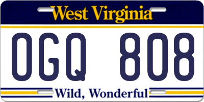 WV license plate OGQ808