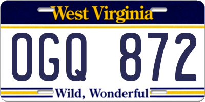 WV license plate OGQ872