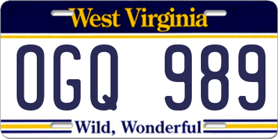 WV license plate OGQ989