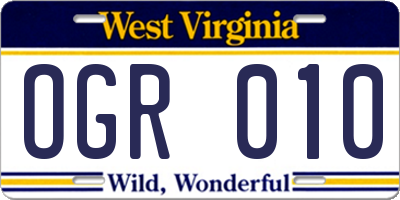 WV license plate OGR010