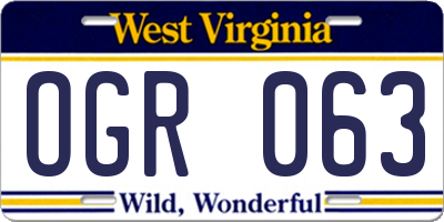 WV license plate OGR063