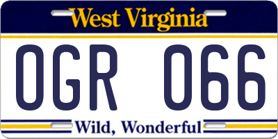 WV license plate OGR066