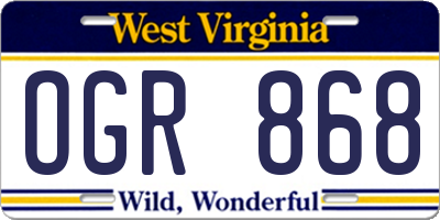 WV license plate OGR868