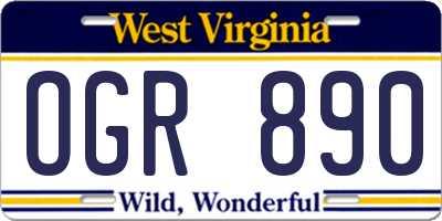 WV license plate OGR890