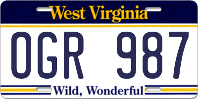 WV license plate OGR987