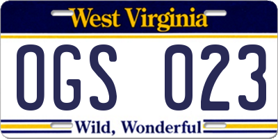 WV license plate OGS023