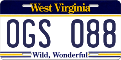 WV license plate OGS088