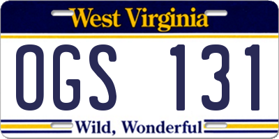 WV license plate OGS131