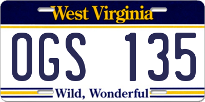 WV license plate OGS135