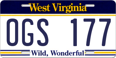 WV license plate OGS177