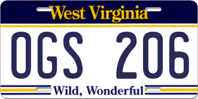WV license plate OGS206