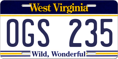 WV license plate OGS235