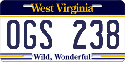 WV license plate OGS238